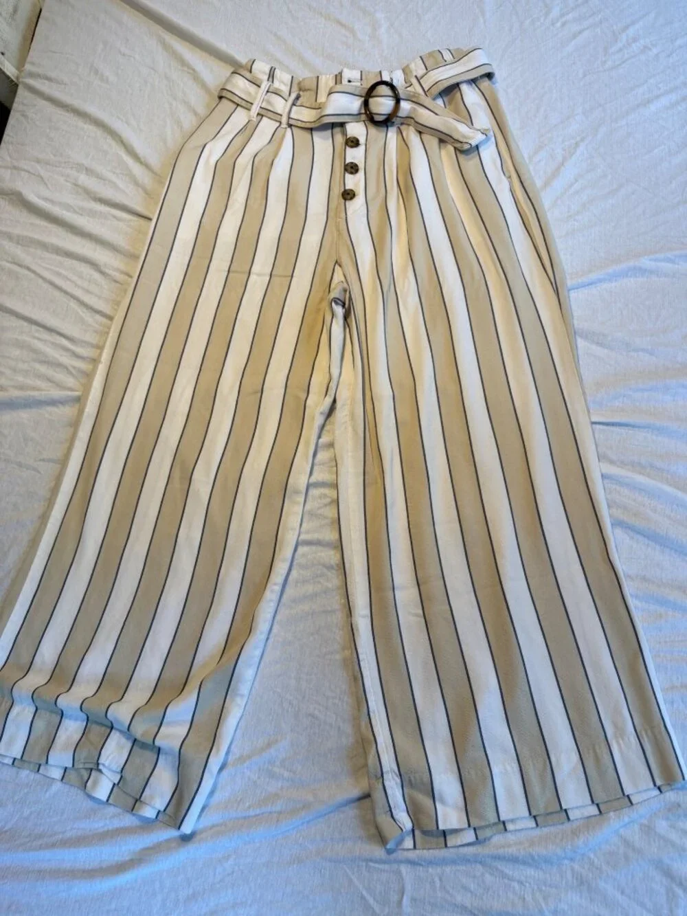 Abercrombie & Fitch Womens Small Paperbag Wide Leg Stripe Belted Pants